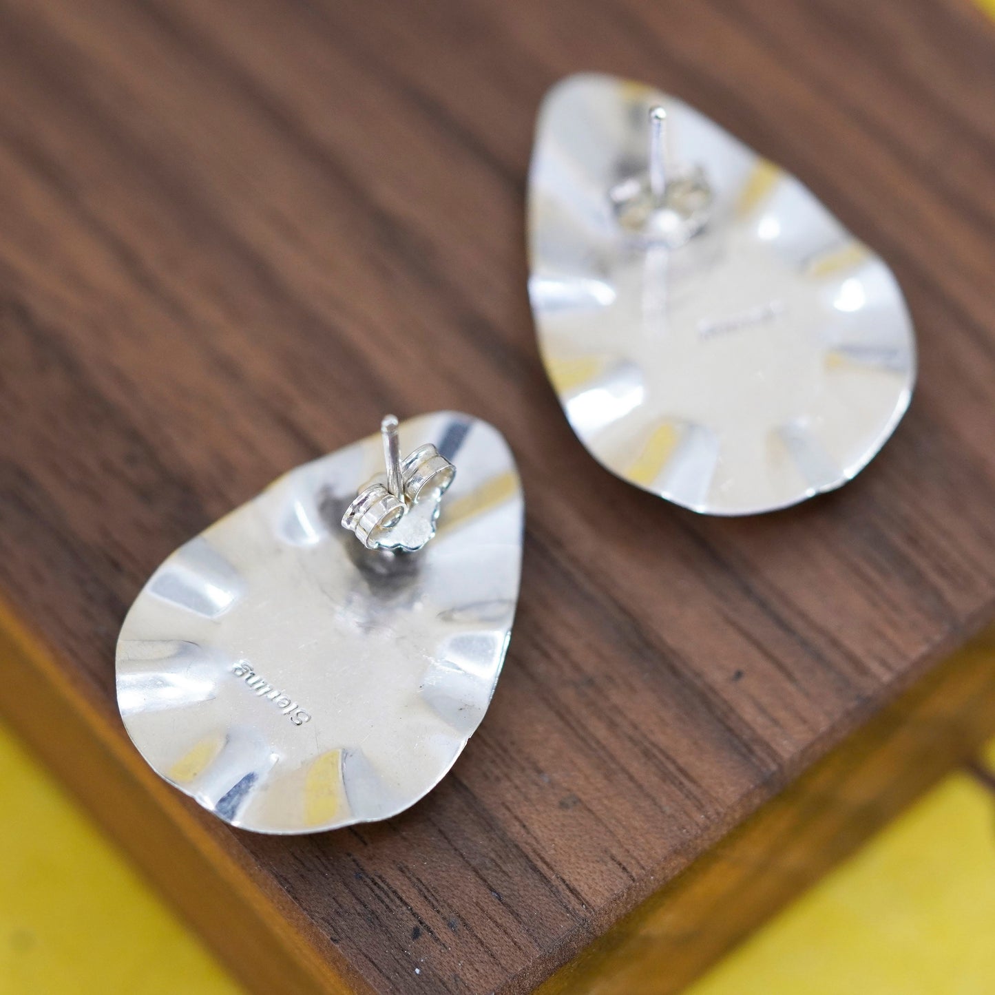 Vintage Sterling Silver Handmade Earrings, teardrop 925 studs with abalone