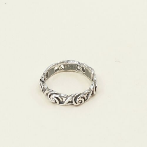 Size 7.25, Vtg Sterling Silver Handmade Ring, 925 Silver Band W/ Filigree Whirl
