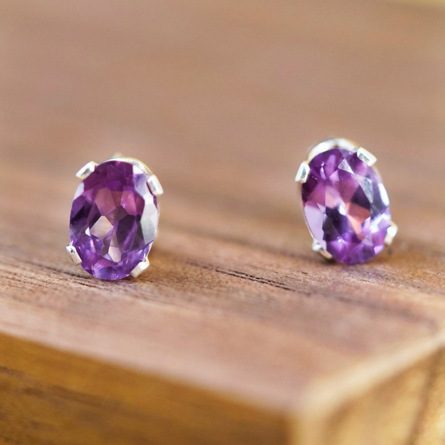 Vintage Sterling 925 silver amethyst studs, earrings