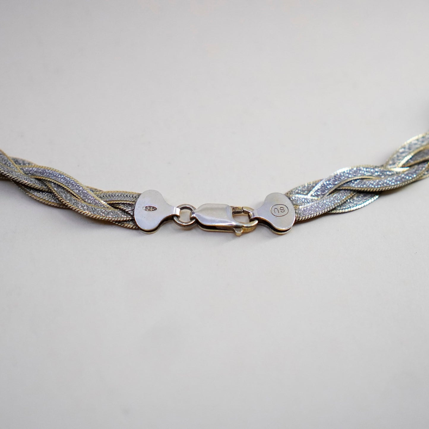 19”, vermeil gold sterling silver necklace, 925 woven braided herringbone chain