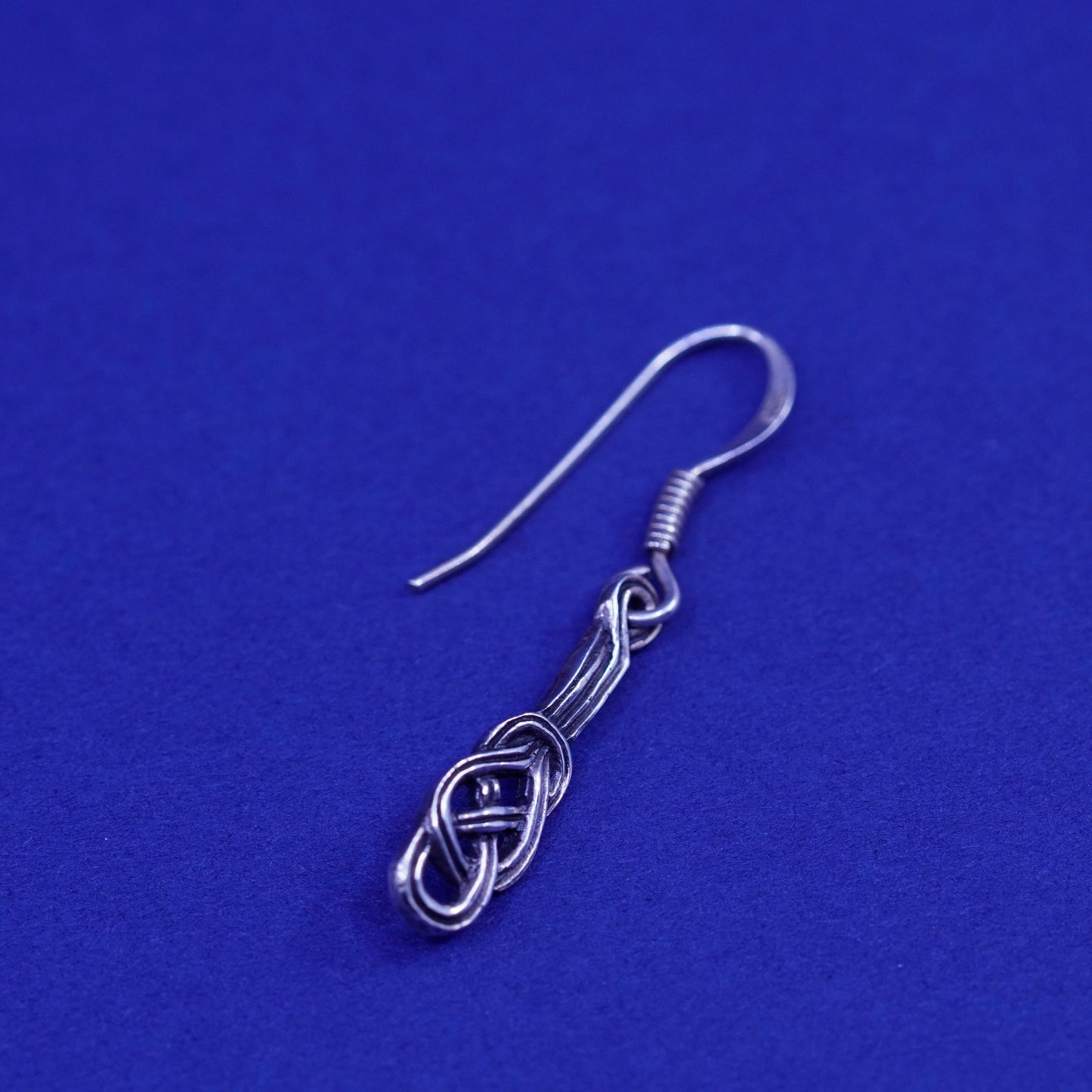Vintage sterling silver handmade earrings, 925 filigree knot Irish drop