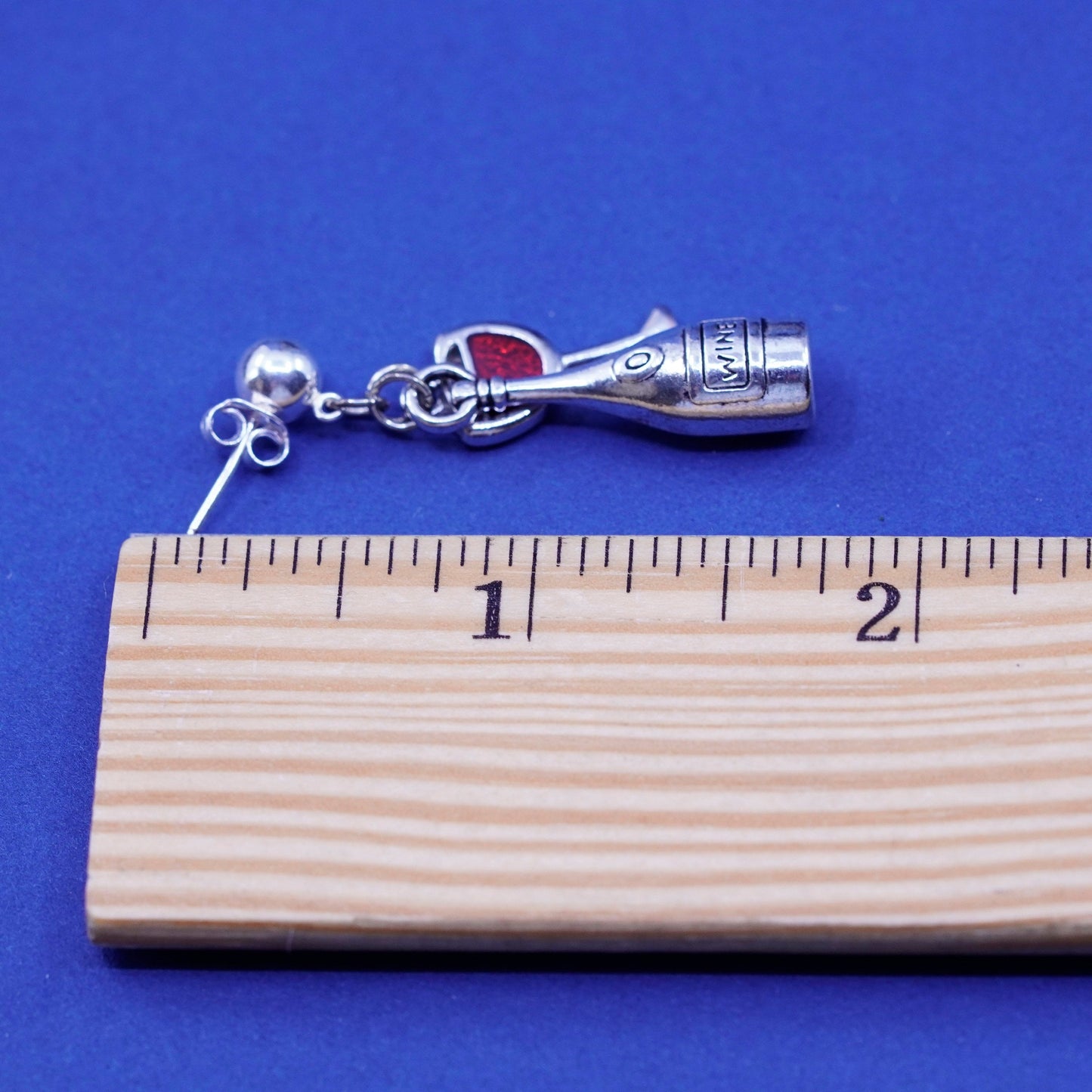 Vintage sterling 925 silver handmade wine bottle glass earrings with enamel