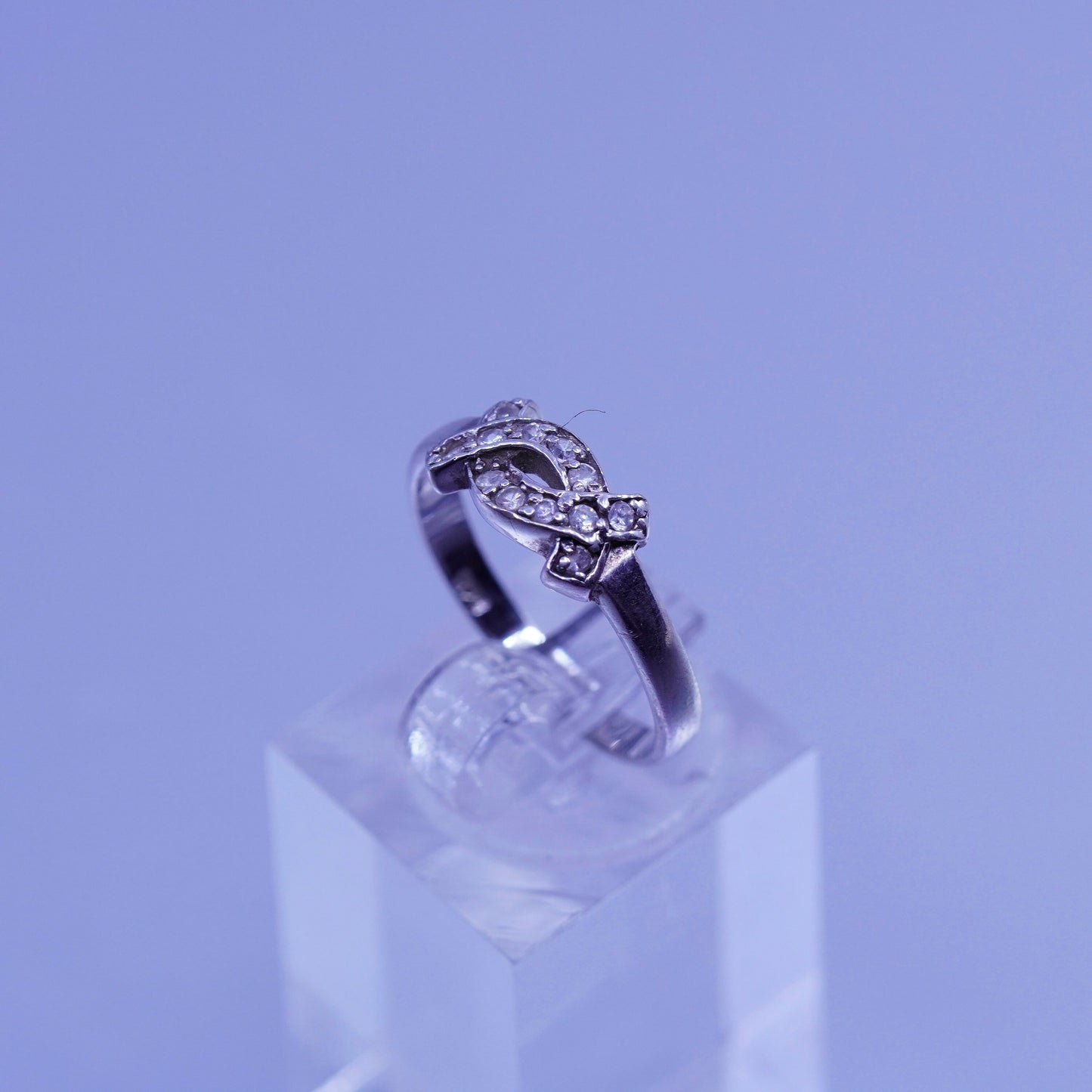 Size 7.25, vintage Sterling 925 silver handmade band ring with cluster Cz