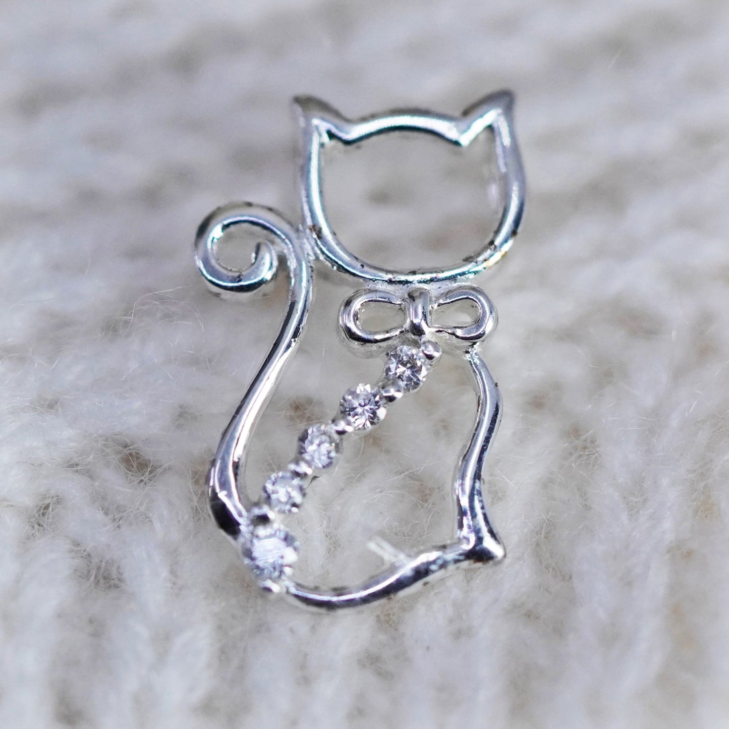 Sterling 925 silver cat kittie birthstone pendant charm with Cz
