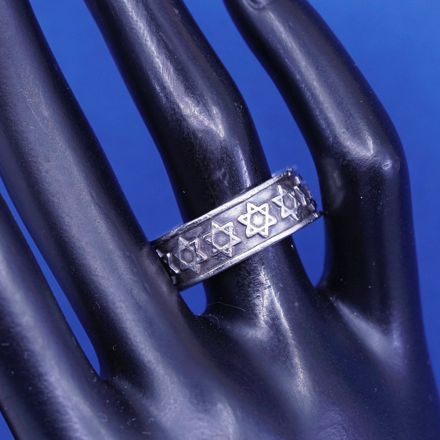 sz 12, vtg Sterling silver handmade ring, hopi 925 statement band w/ hexagram