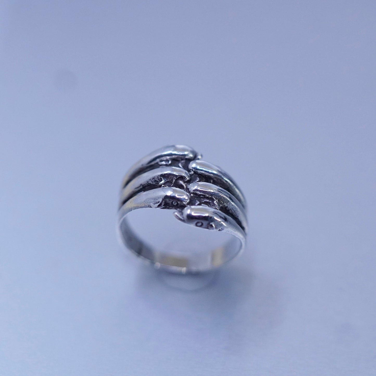 Size 6.25, vintage modern Sterling 925 silver handmade dolphin ring