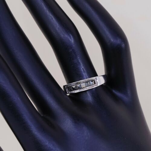 Size 8, Vtg Sterling Silver Handmade Ring, 925 Silver Band W/ Marcasite
