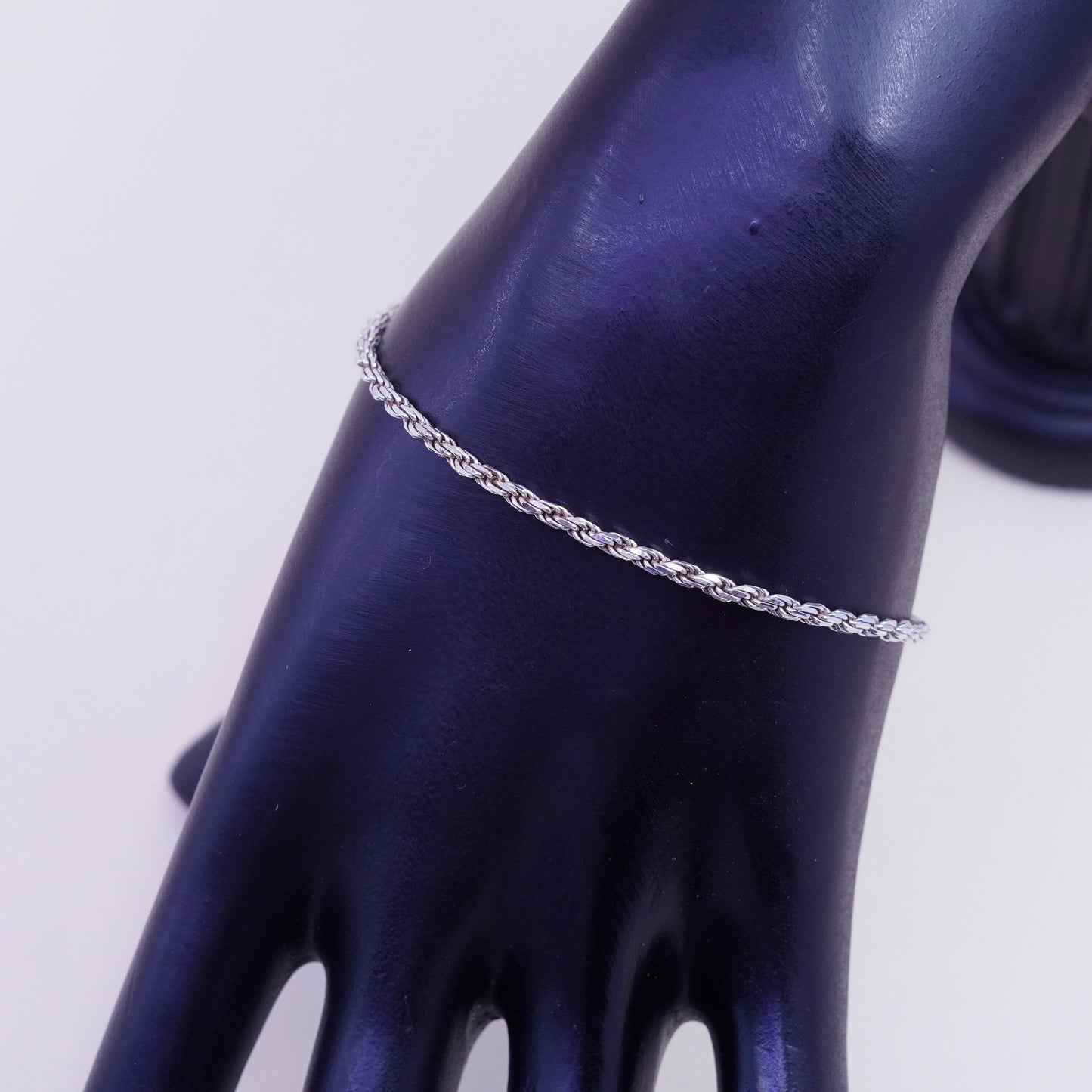 6.75”, 2mm, Vintage sterling silver bracelet, Italy made 925 rope chain