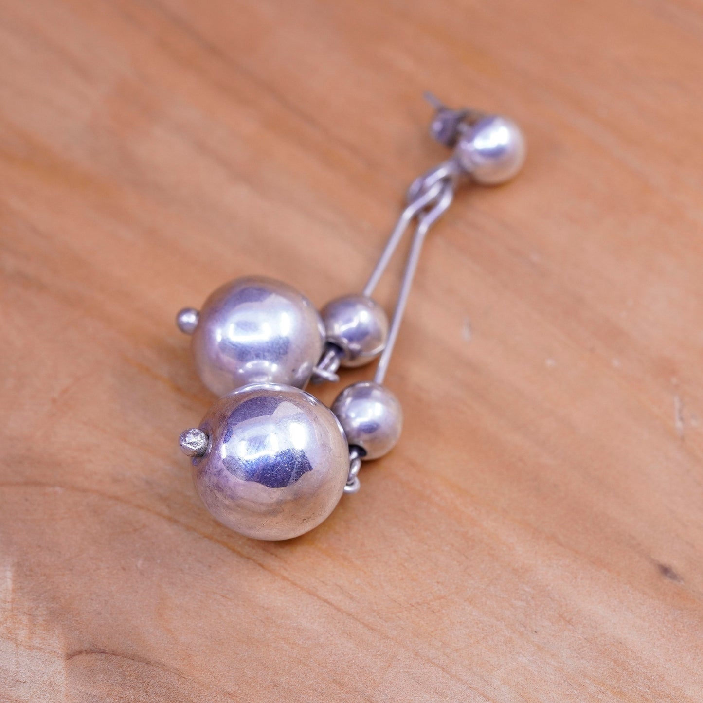 Vintage Mexico Sterling silver handmade earrings, 925 beads drops