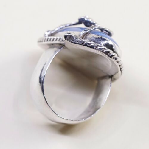 Sz 8.25, Vtg Sterling Silver Handmade Ring, 925 Silver Ring W/ Larimar N Cable