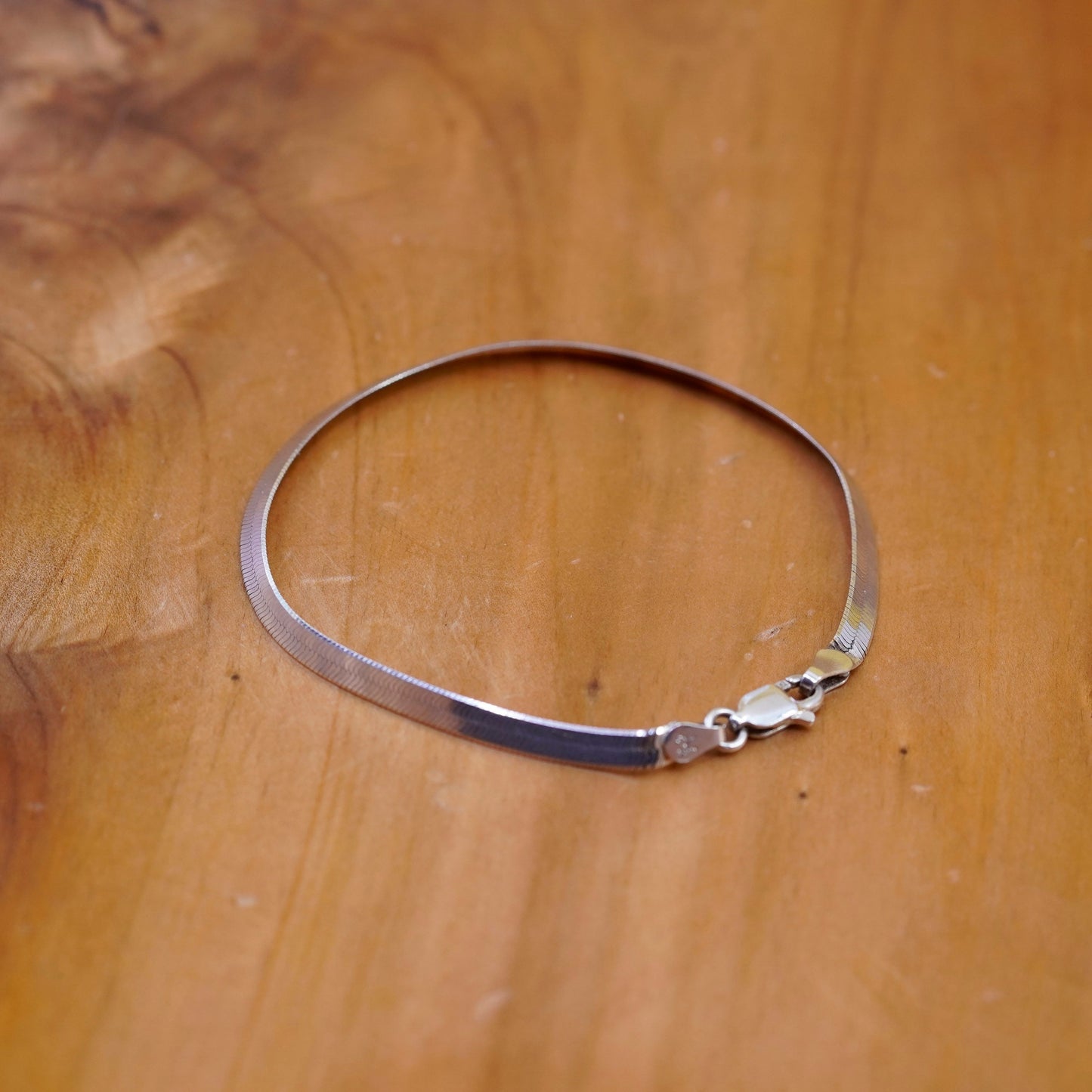7”, 4mm, Vintage Sterling silver herringbone bracelet, Italy 925 chain
