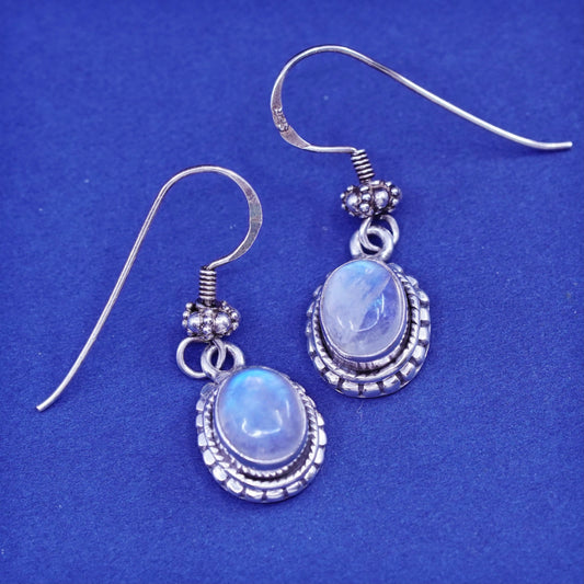 Vintage Sterling 926 silver handmade earrings with oval moonstone and beads