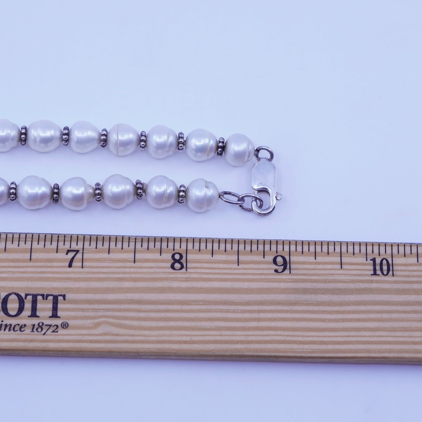 18”, vintage freshwater 8mm pearl necklace with Sterling 925 silver clasp