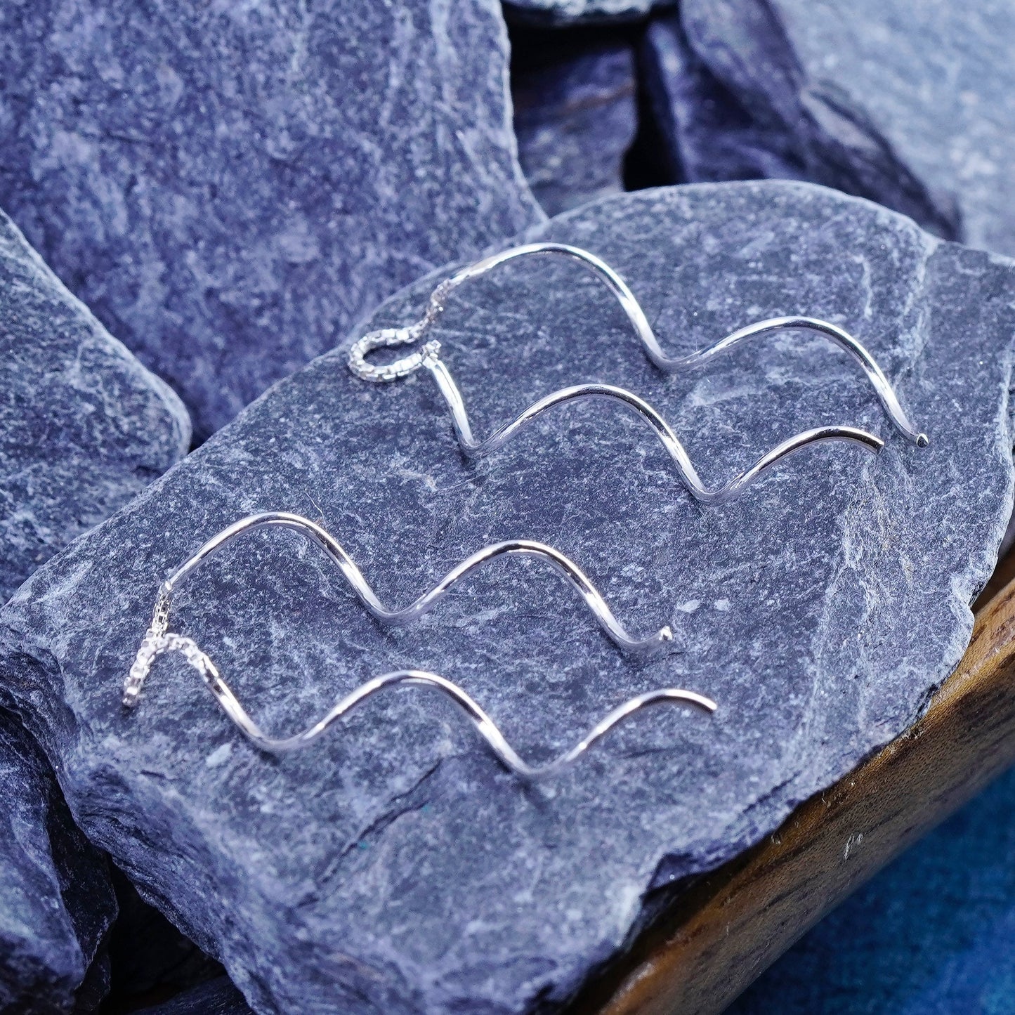 Vintage sterling silver handmade earrings, 925 twisted chain dangled