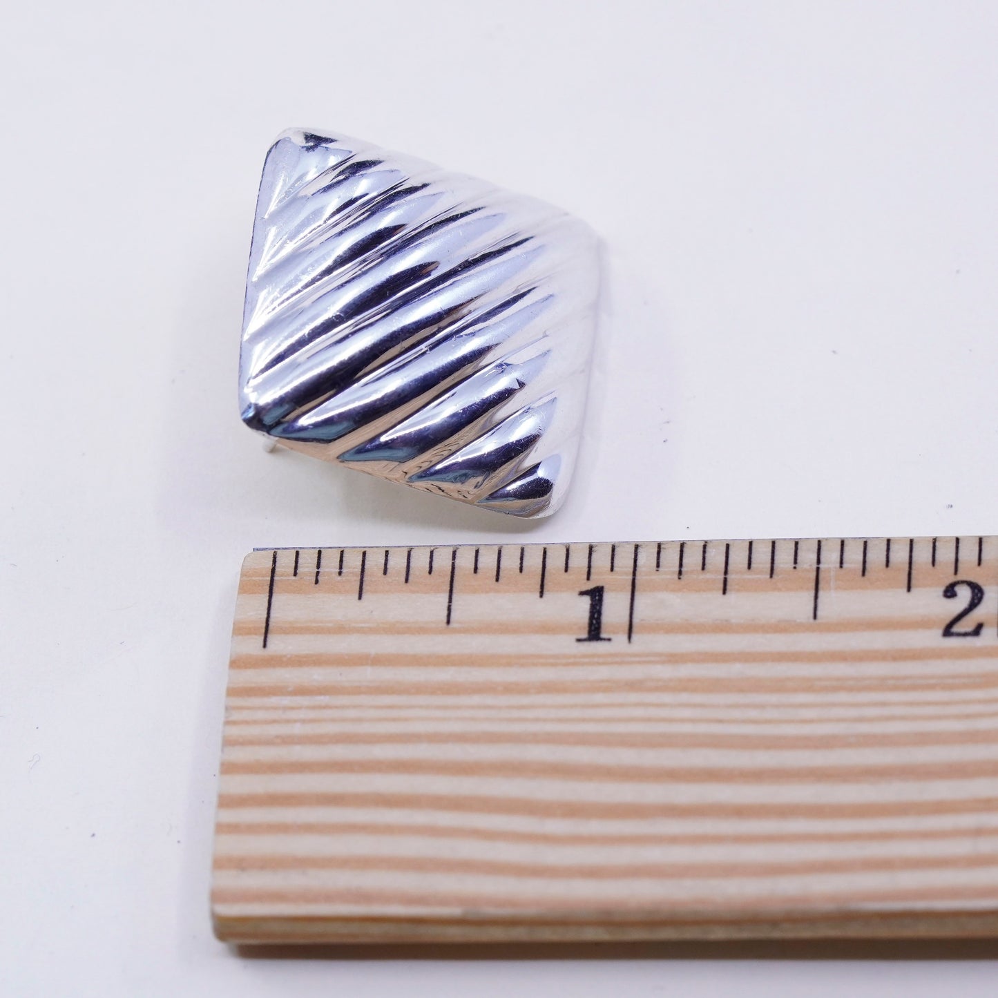 Vintage Modernist Ribbed Sterling silver Earrings, 925 origami studs
