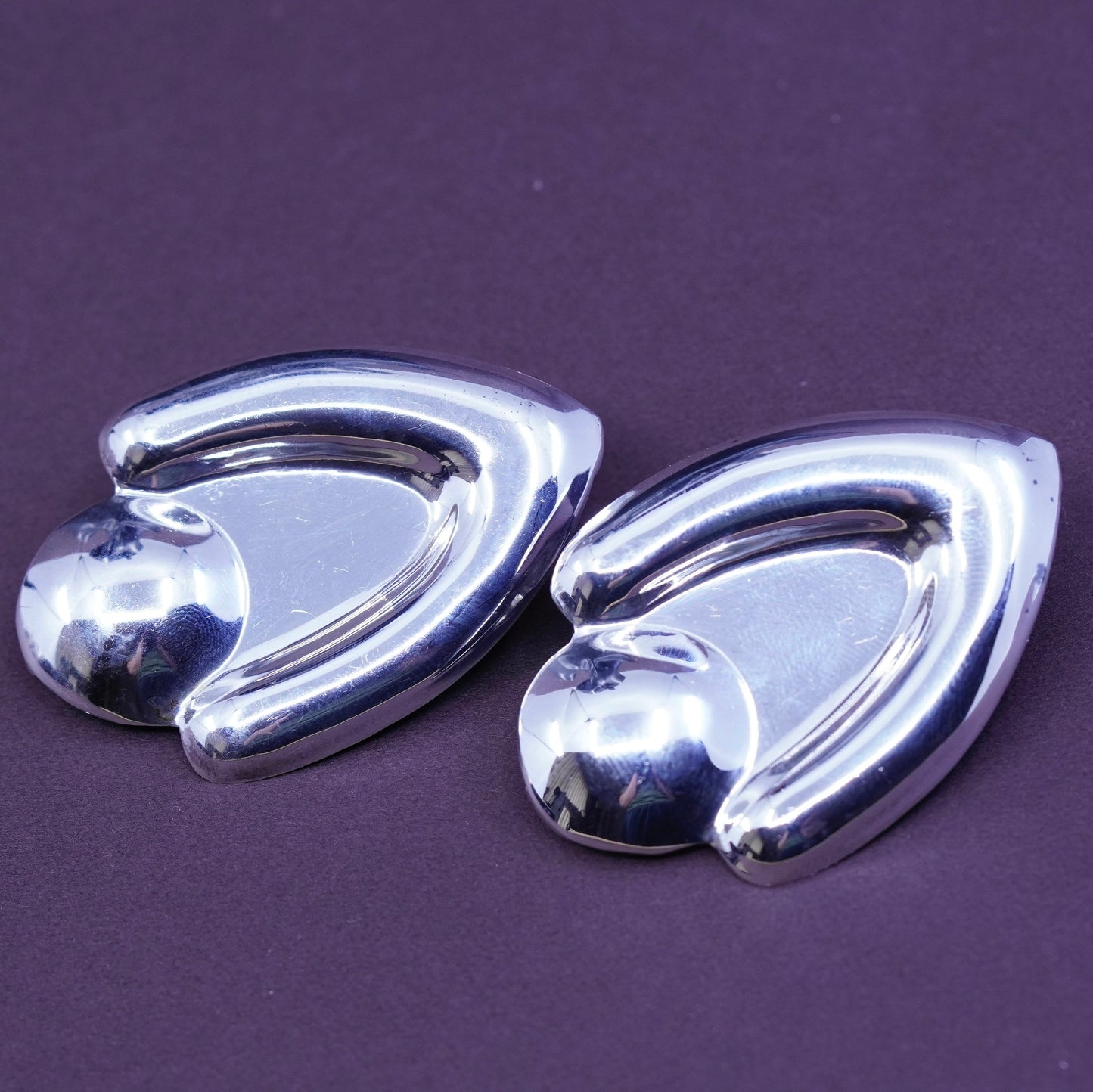 Vintage Sterling silver handmade earrings, modern 925 ribbed clip on