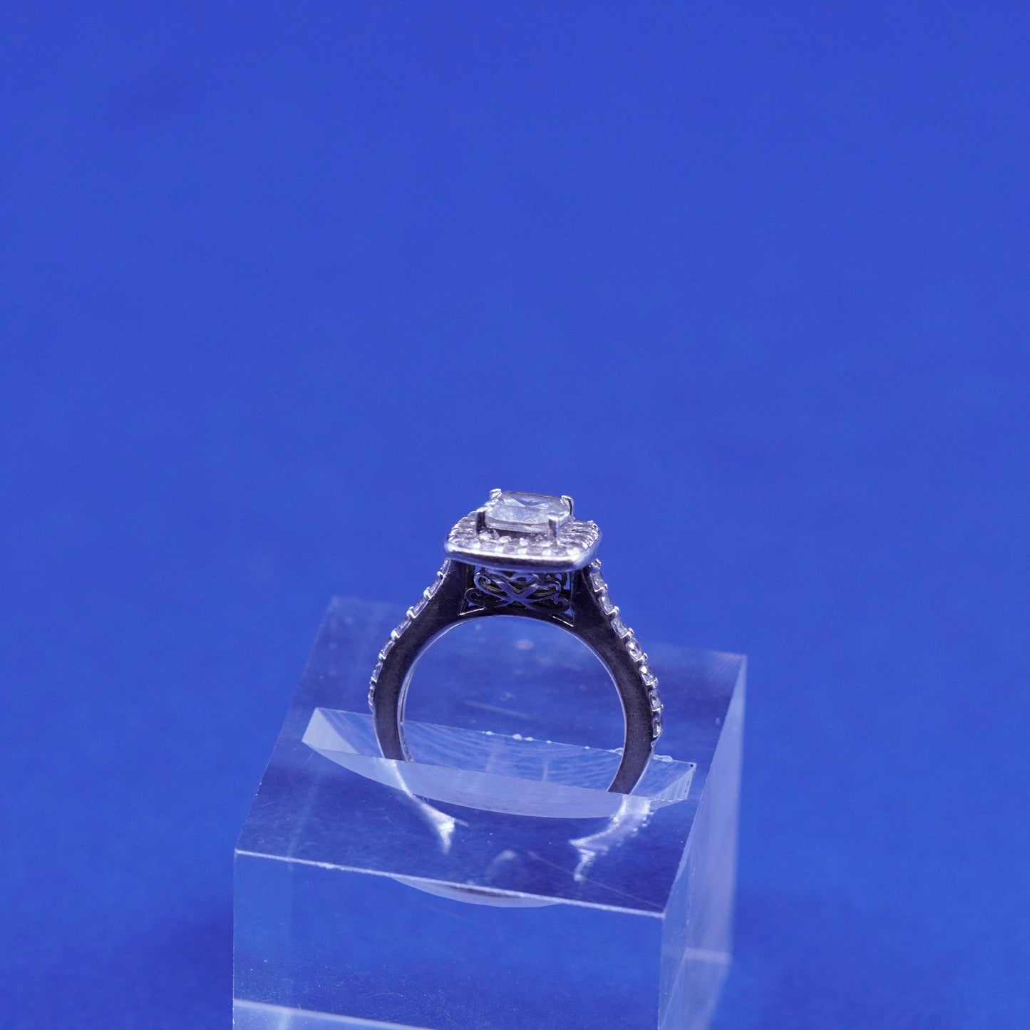 Size 5, vintage Sterling 925 silver engagement ring with cluster Cz