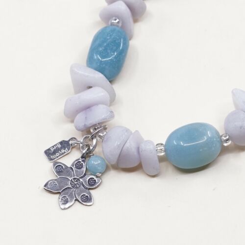 7”, Vtg Handmade Nugget Larimar, Quartz Bracelet W/ Elastic Band N 925 Flower