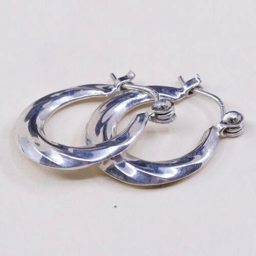 0.75”, Vtg Sterling Silver Hoops, Puffy 925 Twisted elegant earrings, Huggie