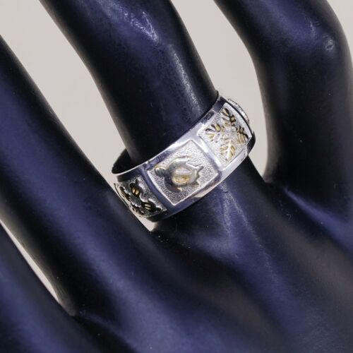 Size 7, Vtg UF Two Tone Turtle Sterling Silver Handmade Statement Ring 925 Band