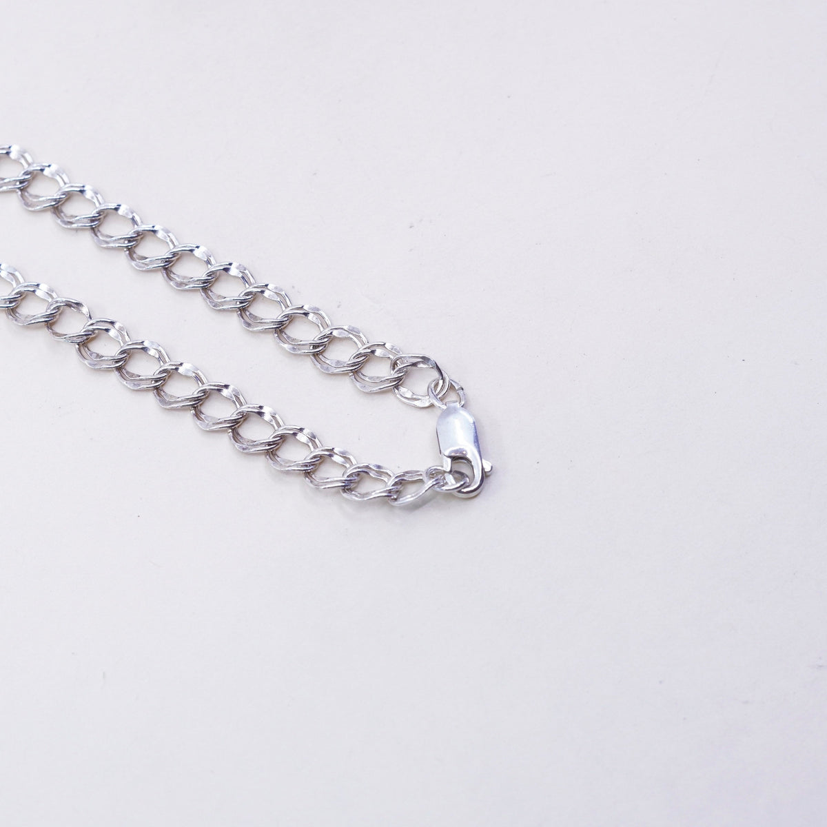 7.75”, 8mm, Vintage sterling silver double curb bracelet, 925 chain