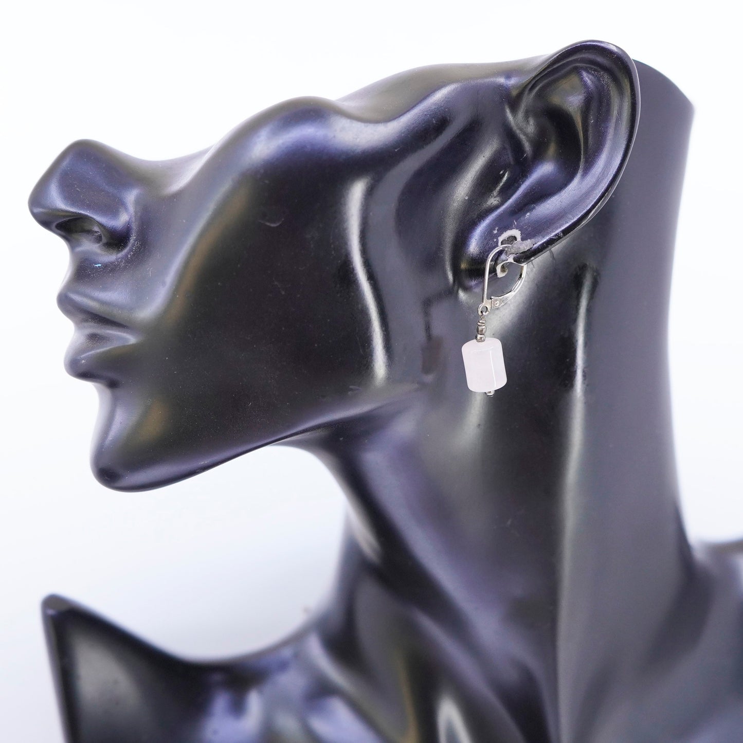 Vintage Sterling 925 silver handmade earrings with pink rose quartz