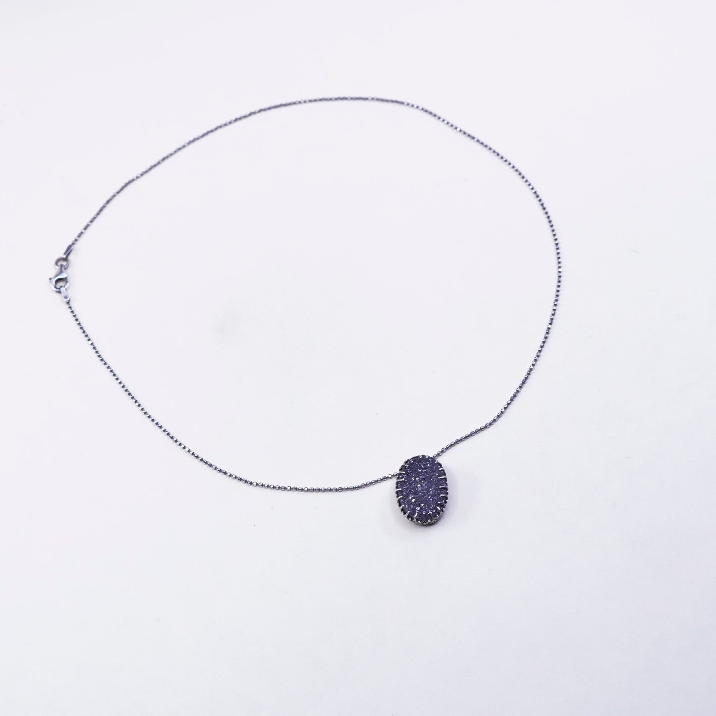 16”, vintage sterling silver handmade necklace, 925 bead chain with druzy stone