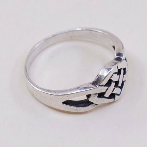 Sz 6.75, Vtg Sterling Silver Handmade Ring, Woven Braided 925 Band, Silver Test