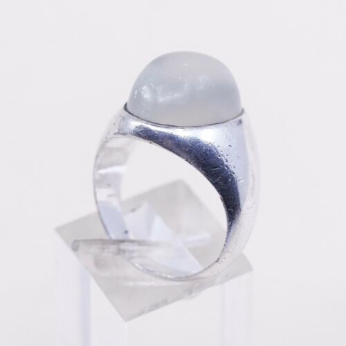 Sz 8, Sterling Silver Handmade Ring, 925 Engagement Ring W/ Matted Crystal