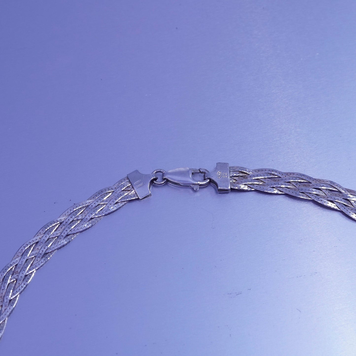 18”, vintage Italy Sterling 925 silver woven braided herringbone chain necklace