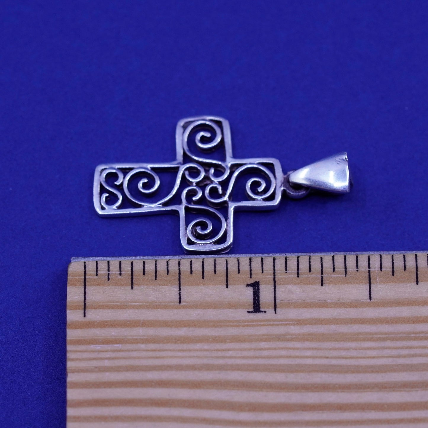 Sterling silver handmade pendant, 925 filigree cross charm