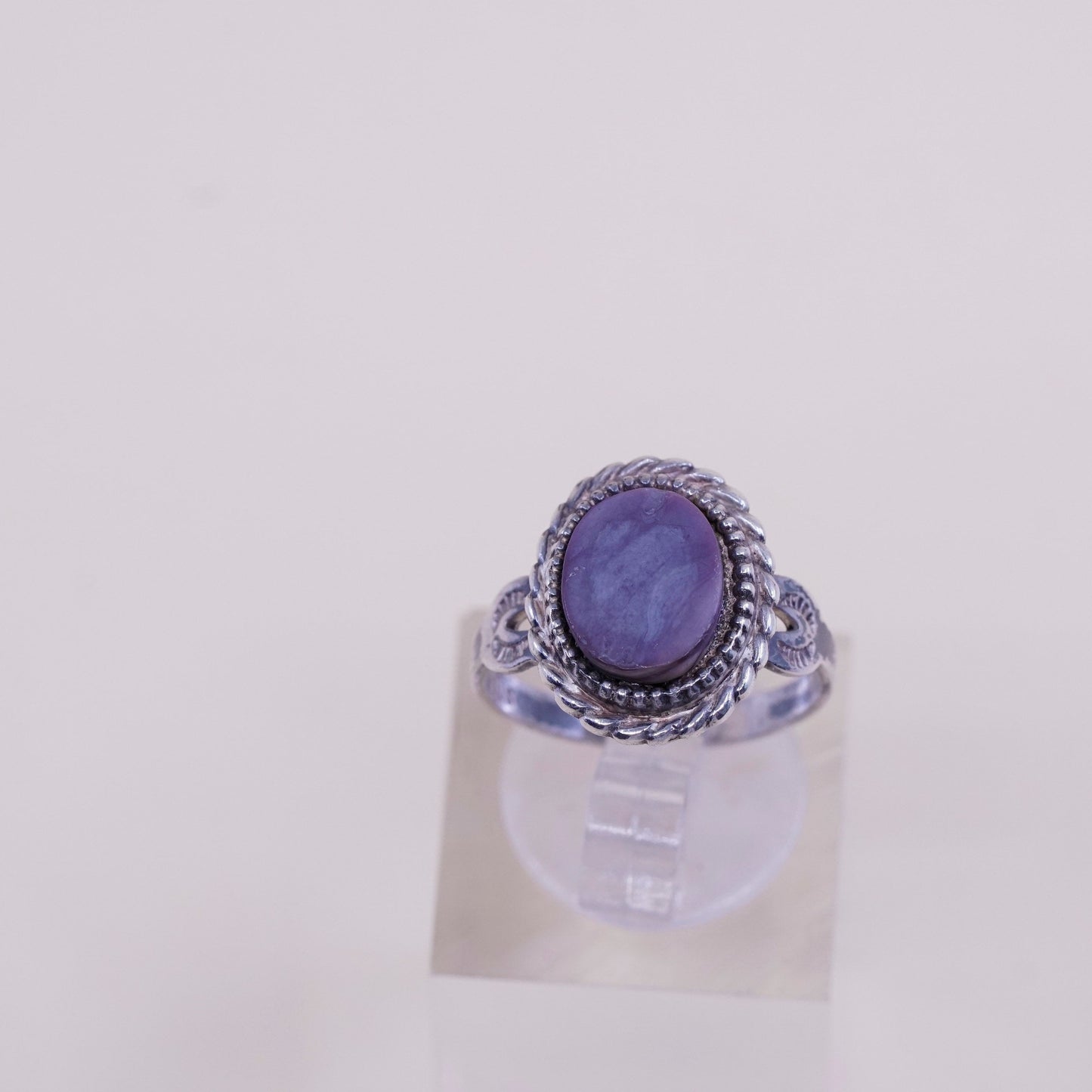 Size 5.5, vintage Sterling silver handmade ring, 925 with purple stichtite