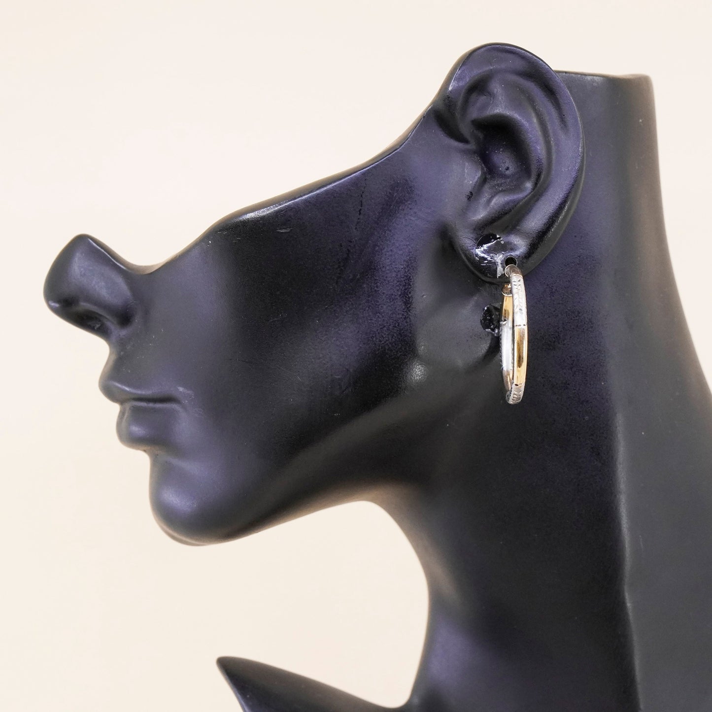 1.25”, Vintage vermeil 1/20 10K gold sterling silver earrings, textured hoops