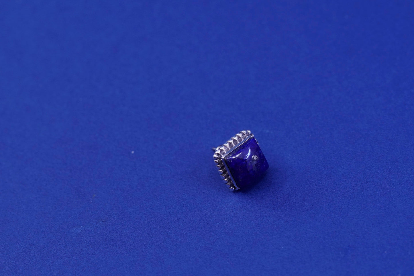 vtg sterling silver handmade earrings, 925 square studs w/ lapis lazuli N beads