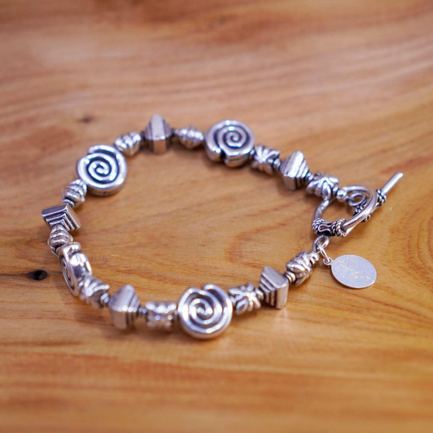7”, vintage Sterling silver handmade bracelet, 925 swirly nugget chain