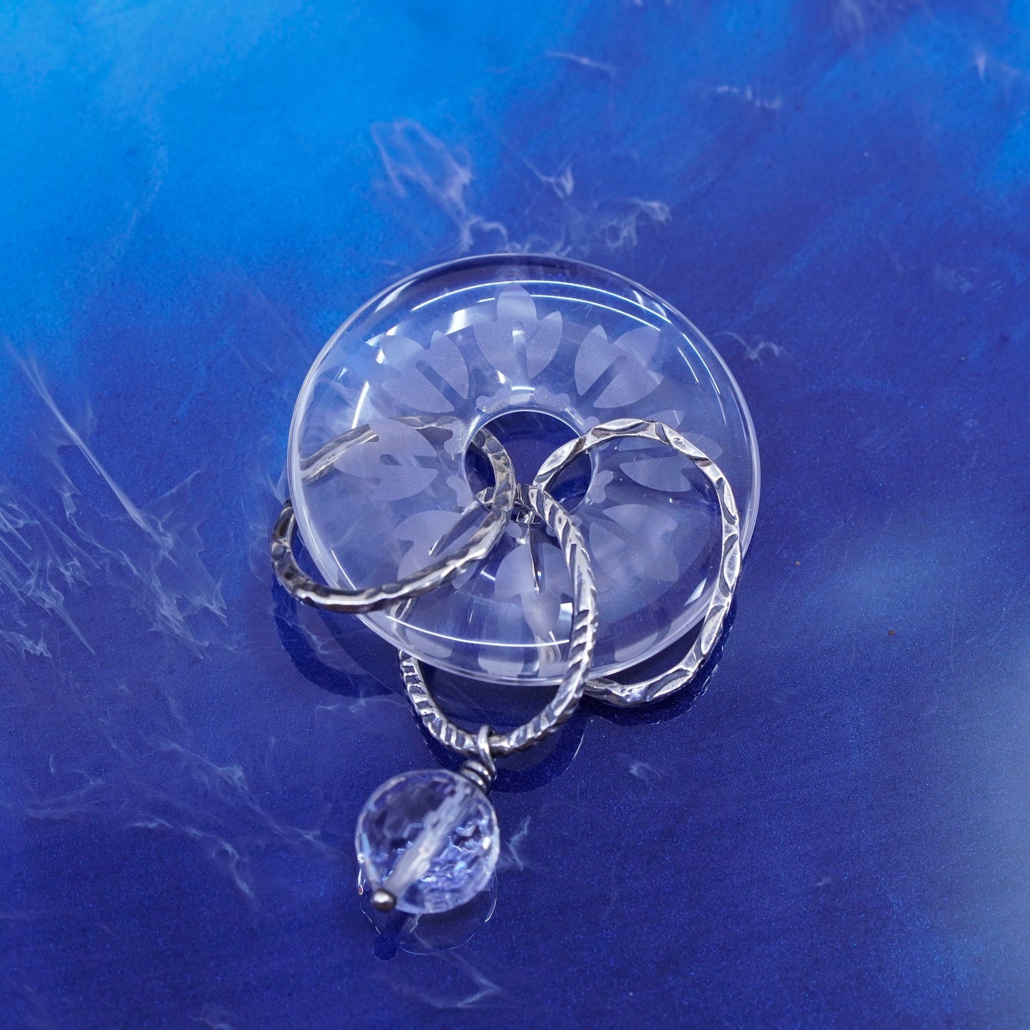 Vintage Sterling 925 silver handmade pendant with glass circle and bead