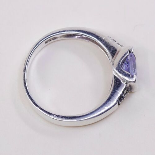 Sz 7, Vtg Sterling Silver Handmade Ring, 925 w/ Amethyst n marcasite inlay