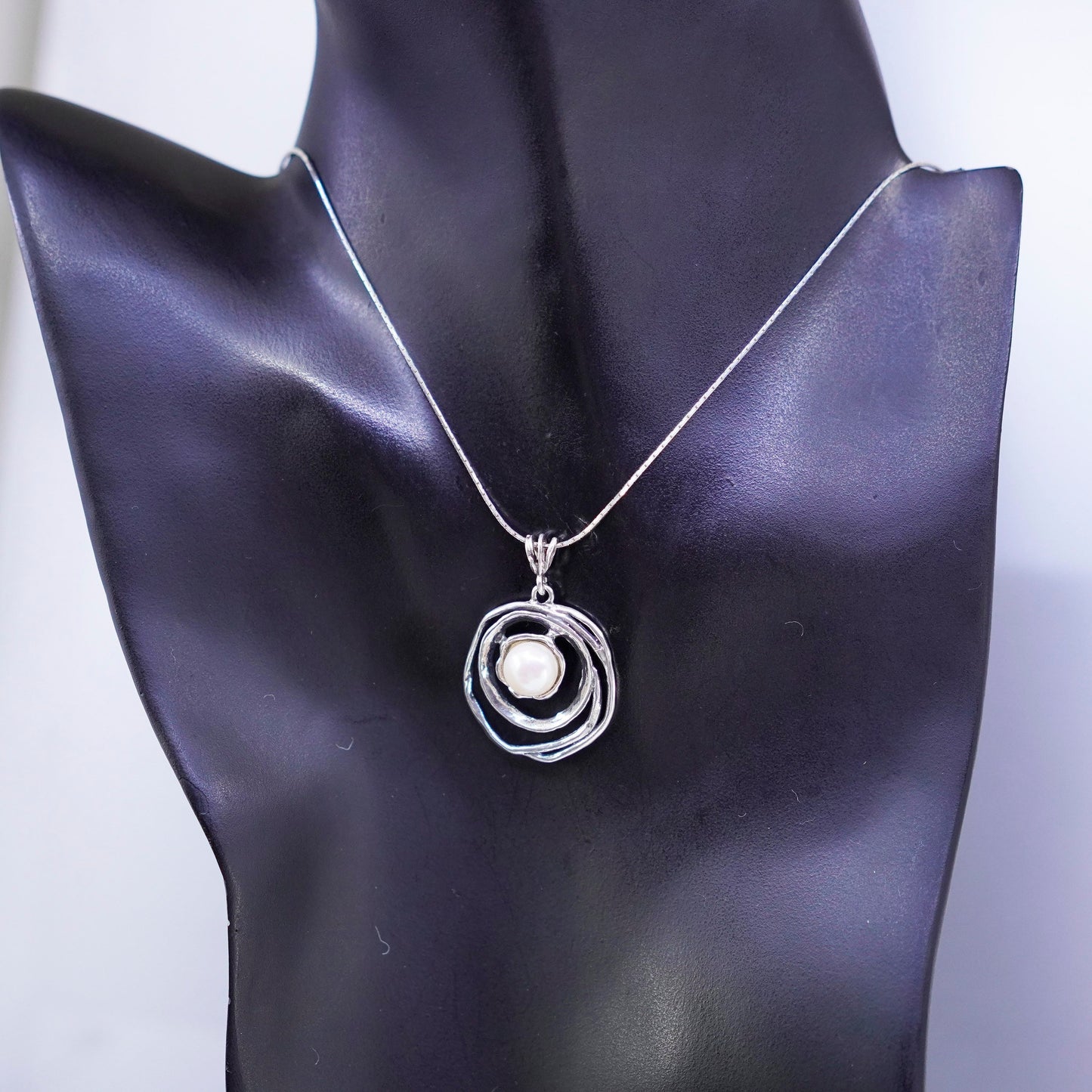 18”, Israel Shablool Didae sterling silver 925 necklace, snake pearl pendant