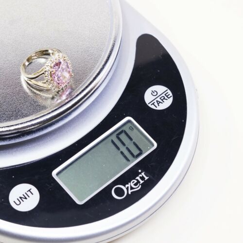 Sz 6.25, Gold Over Sterling Silver Ring, 925 Silver Cocktail Ring W/ pink Cz