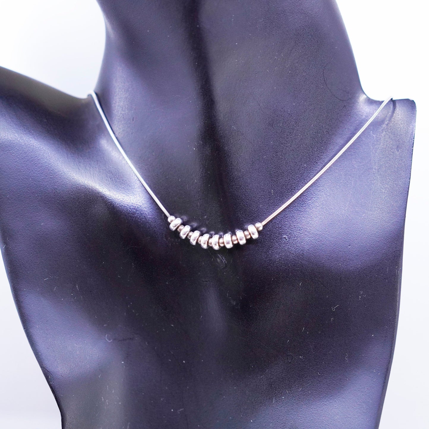 18”, vintage Sterling 925 silver handmade snake necklace with beads pendant