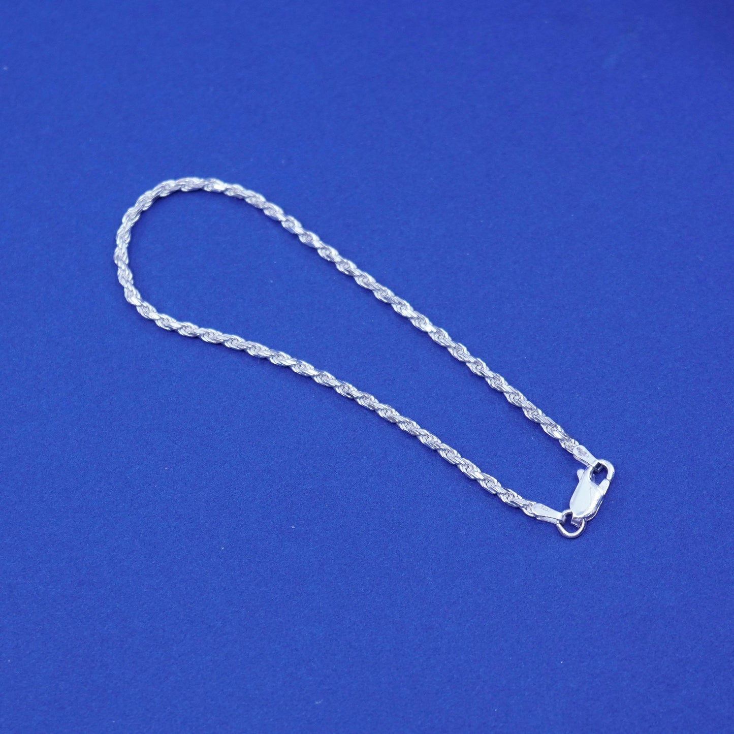 7.75”, 2mm, vintage sterling silver handmade bracelet, Italy 925 rope chain