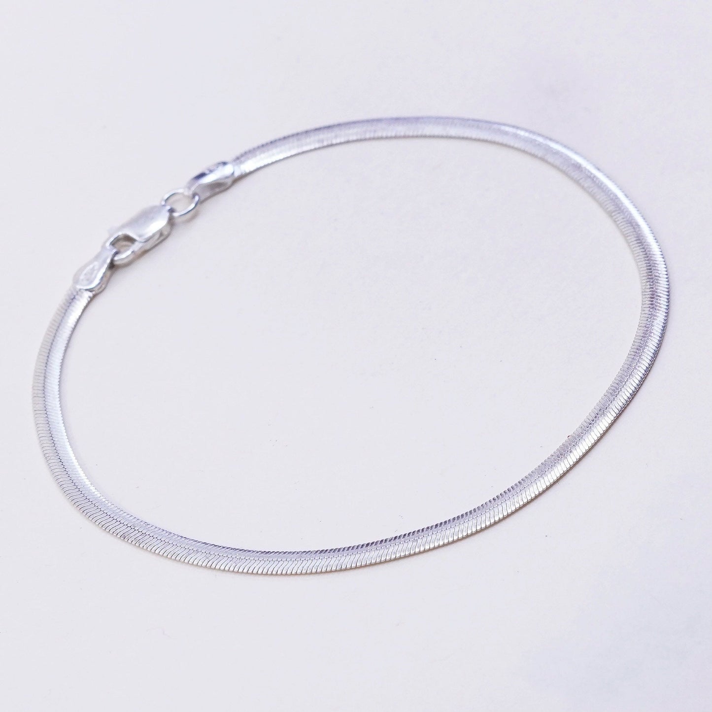 8”, 4mm, Vintage sterling silver flatten snake bracelet, 925 chain