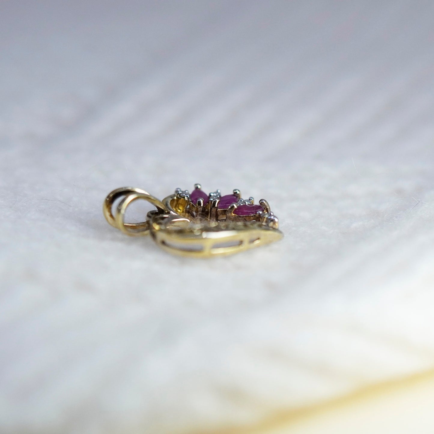 Vermeil Gold over sterling silver pendant, 925 heart with ruby and diamond