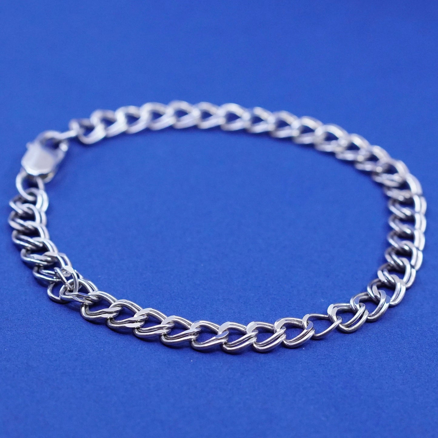 8.75”, Italy Sterling silver handmade charm bracelet, 925 double curb chain