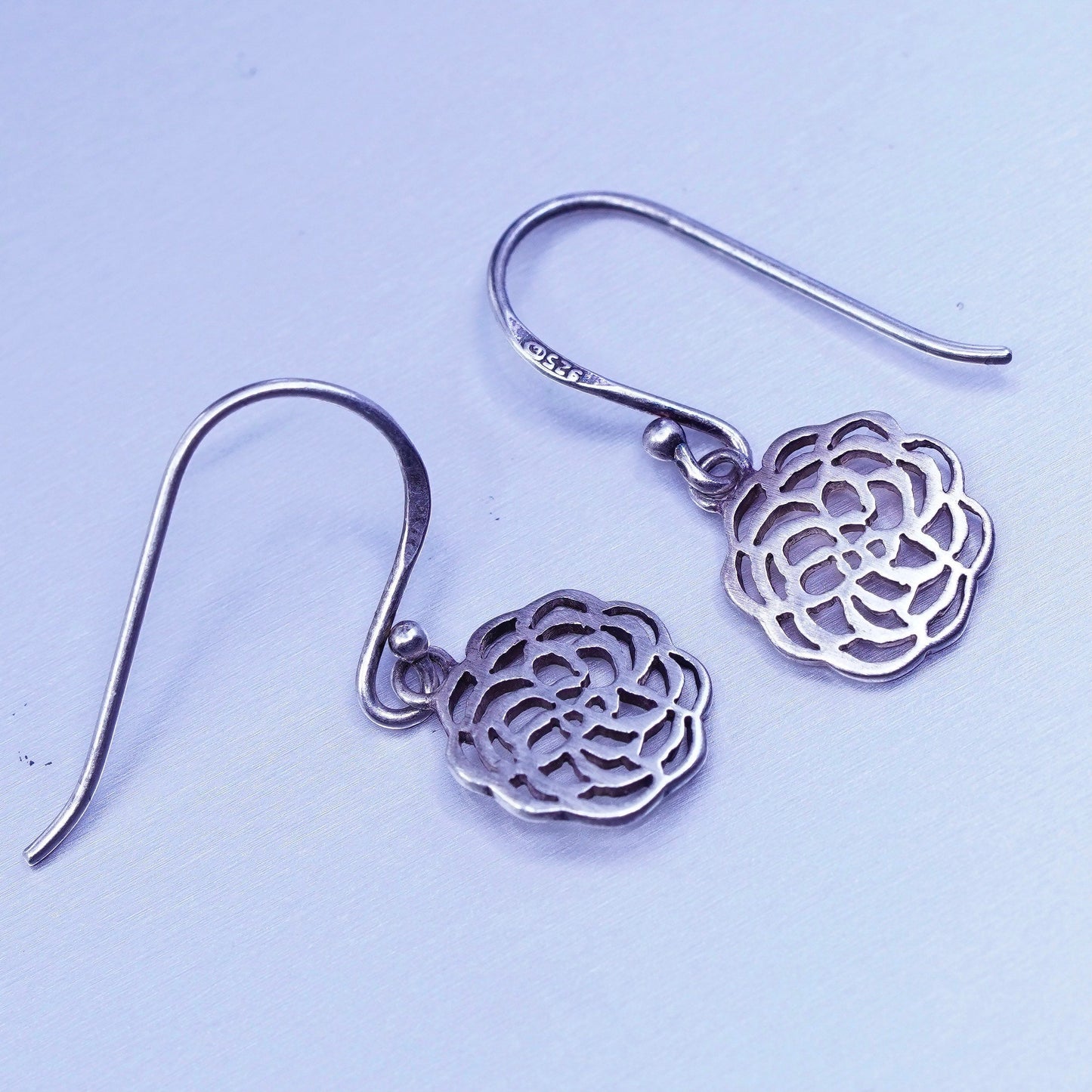 Vintage Sterling 925 silver handmade filigree flower earrings