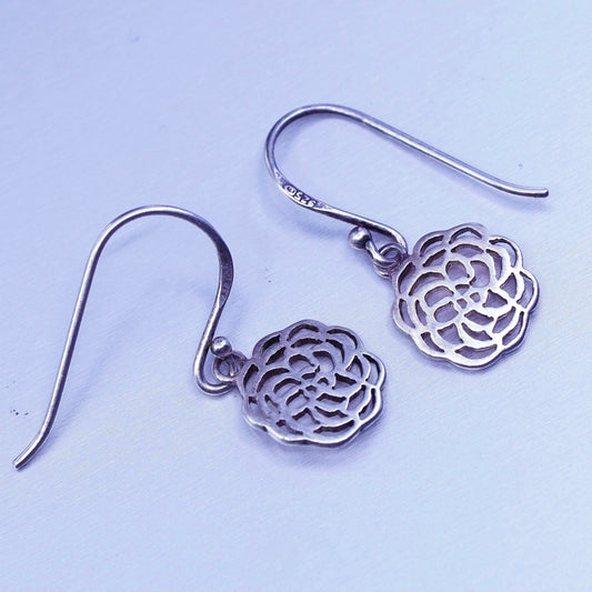 Vintage Sterling 925 silver handmade filigree flower earrings