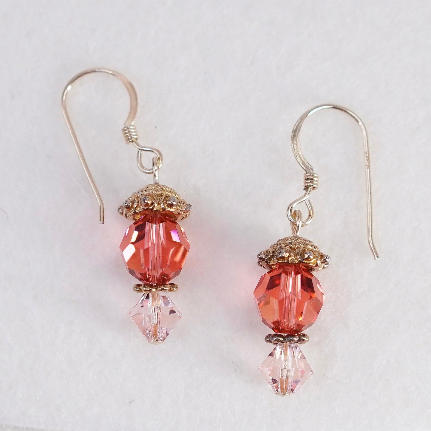 Vintage 14K GF earrings with teardrop pink crystal