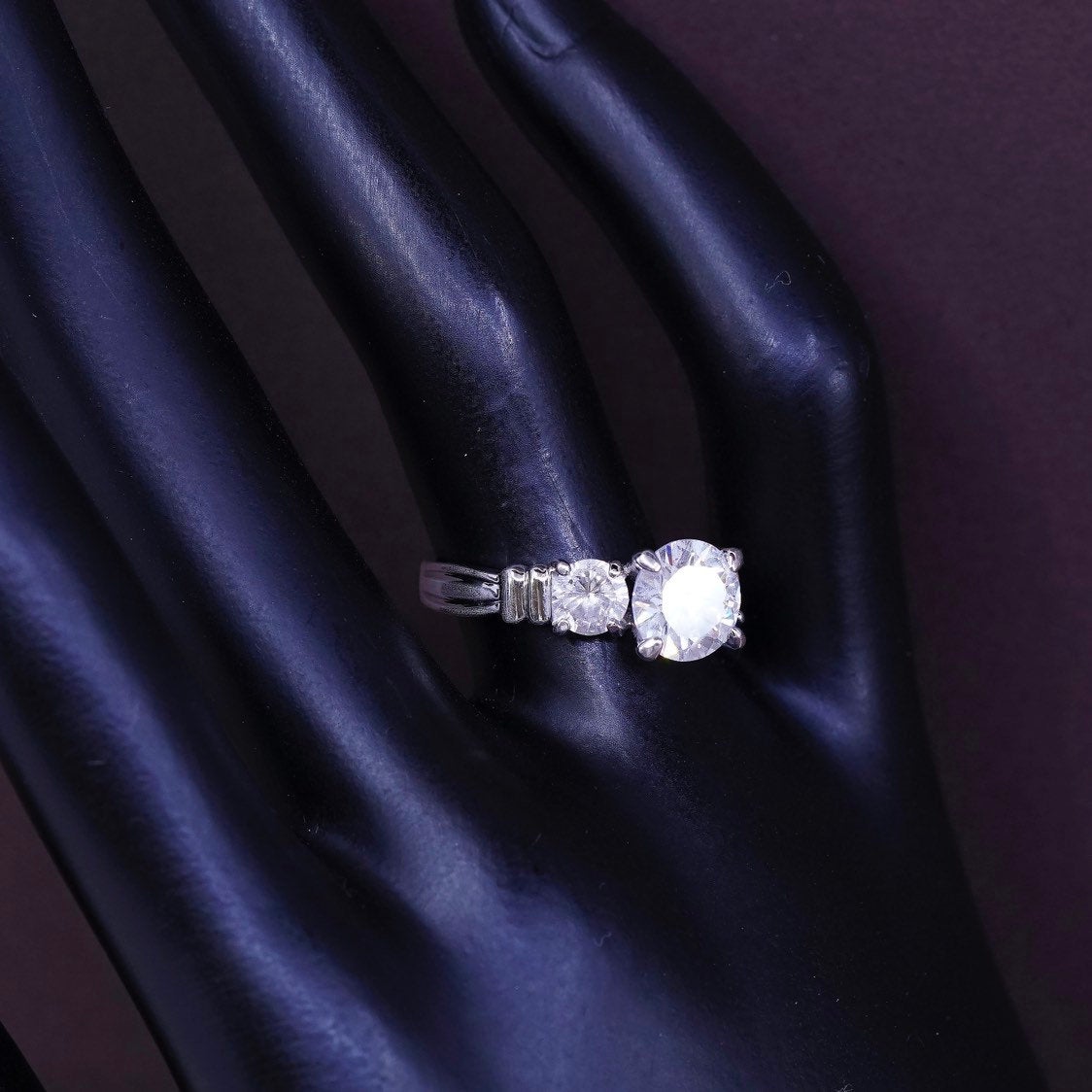 sz 7, vtg Sterling silver engagement ring, 925 w/ genuine crystal