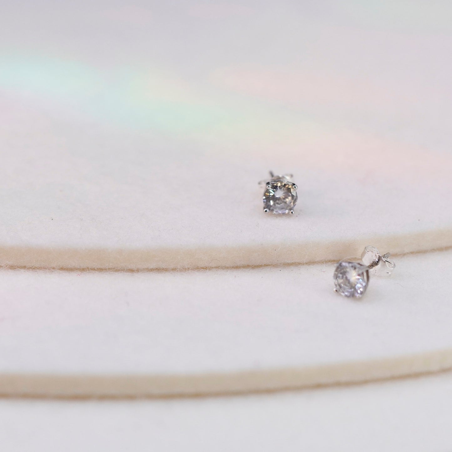 Vintage Sterling 925 silver earrings, studs with 5mm Cz