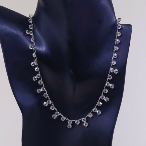 17”, Vintage Sterling Silver Necklace, 925 Chain Chain W/ Cz Details